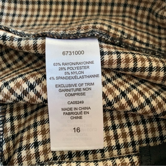 Straight Leg Ankle Dress Pants Brown Gingham Sz 16 - Picture 11 of 12
